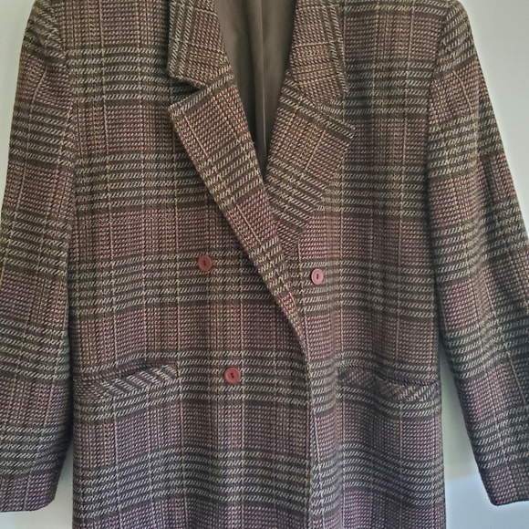 VINTAGE | Plaid Houndstooth Wool Blend Collared Blazer (Vintage Size 12) - Picture 3 of 11
